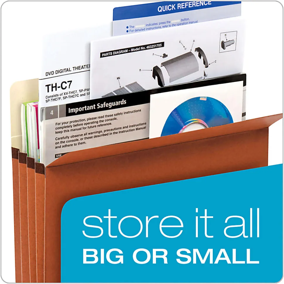 Pendaflex® File Pockets, 5 1/4" Expansion, Letter Size, 30% Recycled, Brown, Box Of 10 File Pockets