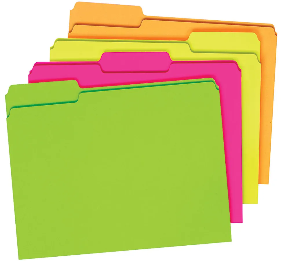 Pendaflex® Glow File Folders, 1/3 Cut, 8 1/2" x 11", Letter Size, Assorted Colors, Pack Of 24
