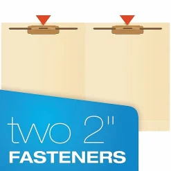 Pendaflex® Laminated Spine End-Tab Folders, Fastener, 2 Partitions, Straight Cut, Letter Size, Manila, Pack Of 50