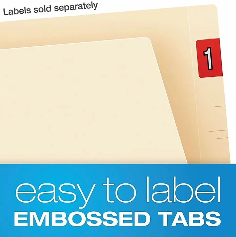 Pendaflex® Laminated Spine End-Tab Folders, Fastener, 2 Partitions, Straight Cut, Letter Size, Manila, Pack Of 50