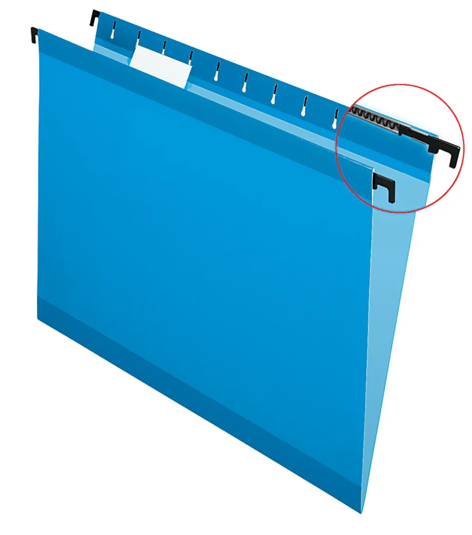 Pendaflex® SureHook™ Reinforced Hanging Folders, 1/5-Cut, Letter Size, Blue, Box Of 20