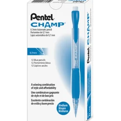 Pentel® Champ Mechanical Pencils, #2 Lead, Medium Point, 0.7 mm, Blue Barrel, Pack Of 12