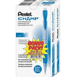 Pentel Champ Mechanical Pencils, 0.7 mm, #2 Lead, Blue Barrel, Pack Of 24