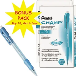 Pentel Champ Mechanical Pencils, 0.7 mm, #2 Lead, Blue Barrel, Pack Of 24
