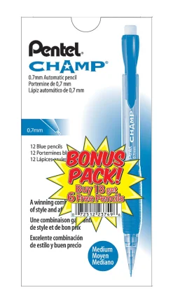 Pentel Champ Mechanical Pencils, 0.7 mm, #2 Lead, Blue Barrel, Pack Of 24