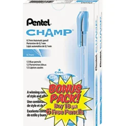 Pentel Champ Mechanical Pencils, 0.7 mm, #2 Lead, Blue Barrel, Pack Of 24