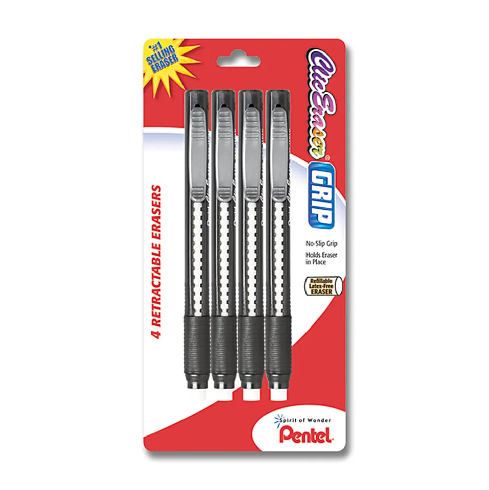Pentel® Clic Erasers®, Black Barrel, Pack Of 4