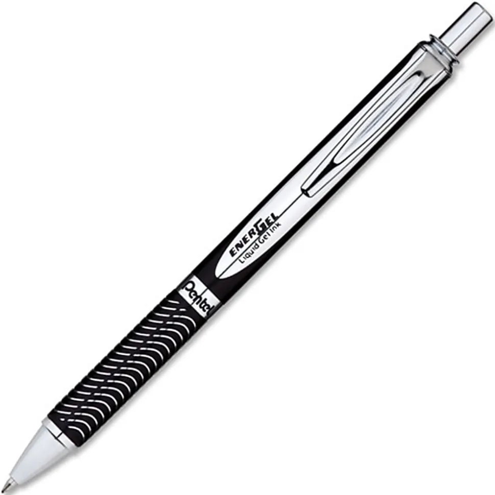Pentel® EnerGel Alloy Retractable Gel Pen, Medium Point, 0.7 mm, Black Barrel, Black Ink
