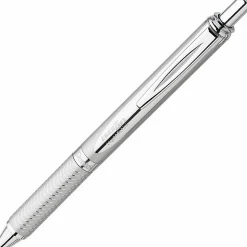 Pentel® EnerGel Alloy Retractable Gel Pens, Medium Point, 0.7 mm, Metallic Silver Barrel, Black Ink