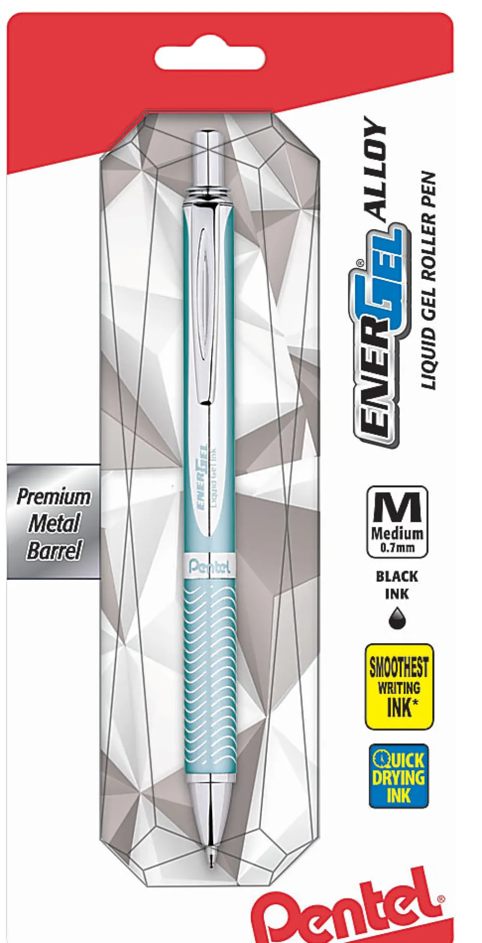 Pentel EnerGel Alloy RT Gel Pen, Medium Point, 0.7 mm, Turquoise Barrel, Black Ink