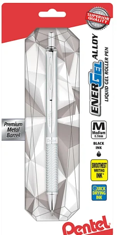 Pentel® EnerGel⢠Alloy RT Retractable Gel Ink Pen, Medium Point, Metallic Silver Barrel, Black Ink