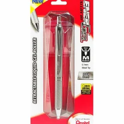 Pentel® EnerGel™ Alloy RT Retractable Gel Ink Pen, Medium Point, Metallic Silver Barrel, Black Ink