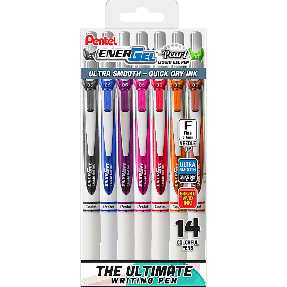 Pentel® EnerGel™ Deluxe Pearl Pens, Needle Tip, 0.5 mm, Assorted, Pack Of 14 Pens