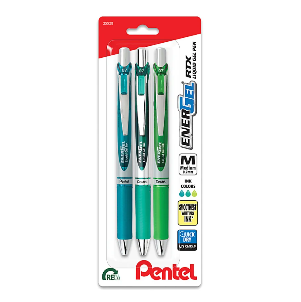Pentel® EnerGel® Deluxe RTX Gel Pens, Medium Point, 0.7 mm, Assorted Barrels, Assorted Ink, Chill Expressions, Pack Of 3 Pens