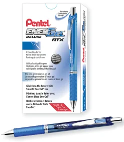 Pentel® EnerGel⢠Deluxe RTX Retractable Pens, Needle Point, 0.7 mm, Blue Barrel, Blue Ink, Pack Of 12 Pens