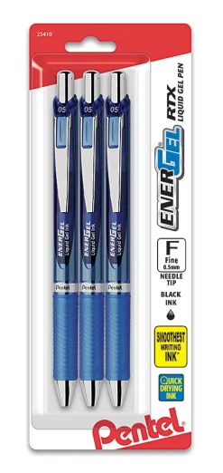 Pentel® EnerGel® Deluxe RTX Retractable Pens, Needle Point, 0.5 mm, Assorted Barrels, Blue Ink, Pack Of 3