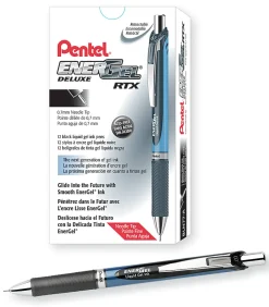Pentel® EnerGel⢠Deluxe RTX Retractable Pen, Needle Point, 0.7 mm, Assorted Barrels, Black Ink