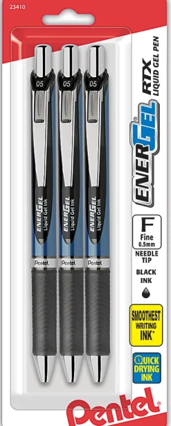 Pentel® EnerGel® Deluxe RTX Retractable Pens, Needle Point, 0.5 mm, Assorted Barrels, Black Ink, Pack Of 3