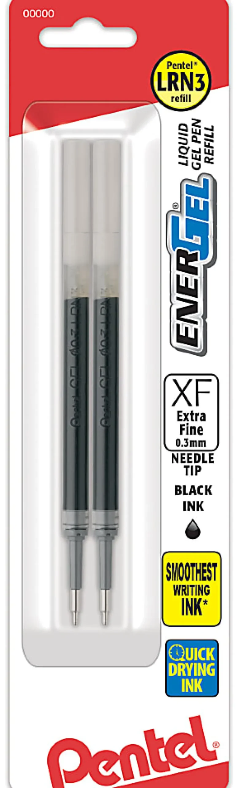 Pentel EnerGel Liquid Gel Pen Refill, 0.3 mm, Black, Pack Of 2