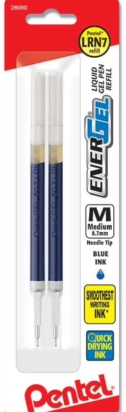Pentel® EnerGel Liquid Gel Pen Refills, Needle Point, 0.7 mm, Blue, Pack Of 2 Refills