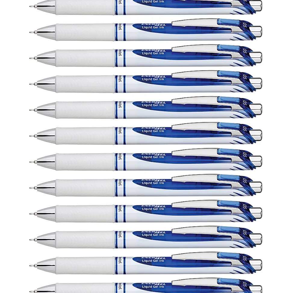 Pentel® EnerGel® Pearl Liquid Gel Pens, Pack Of 12, Fine Point, 0.5 mm, Pearl White/Silver Barrel, Blue Ink