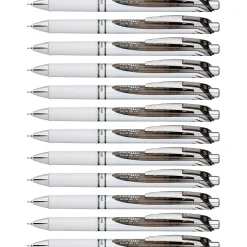 Pentel® EnerGel® Pearl Liquid Gel Pens, Pack Of 12, Fine Point, 0.5 mm, Pearl White Barrel, Black Ink