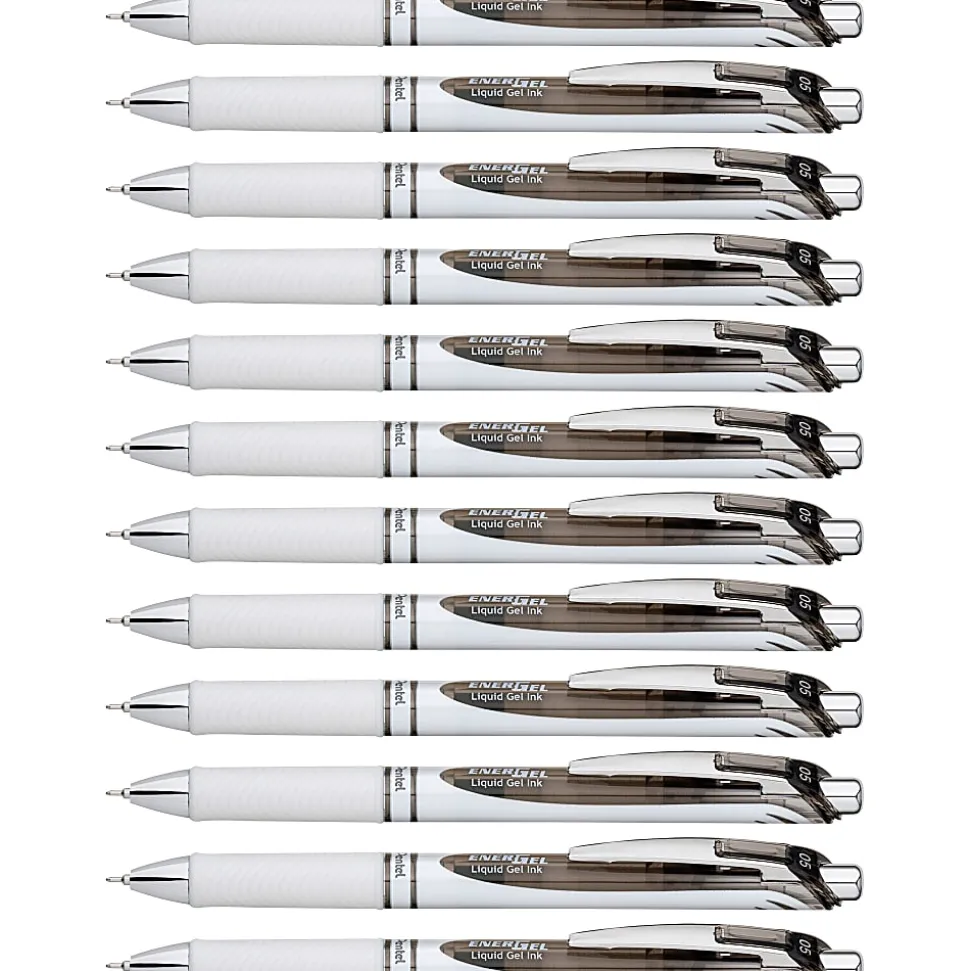 Pentel® EnerGel® Pearl Liquid Gel Pens, Pack Of 12, Fine Point, 0.5 mm, Pearl White Barrel, Black Ink