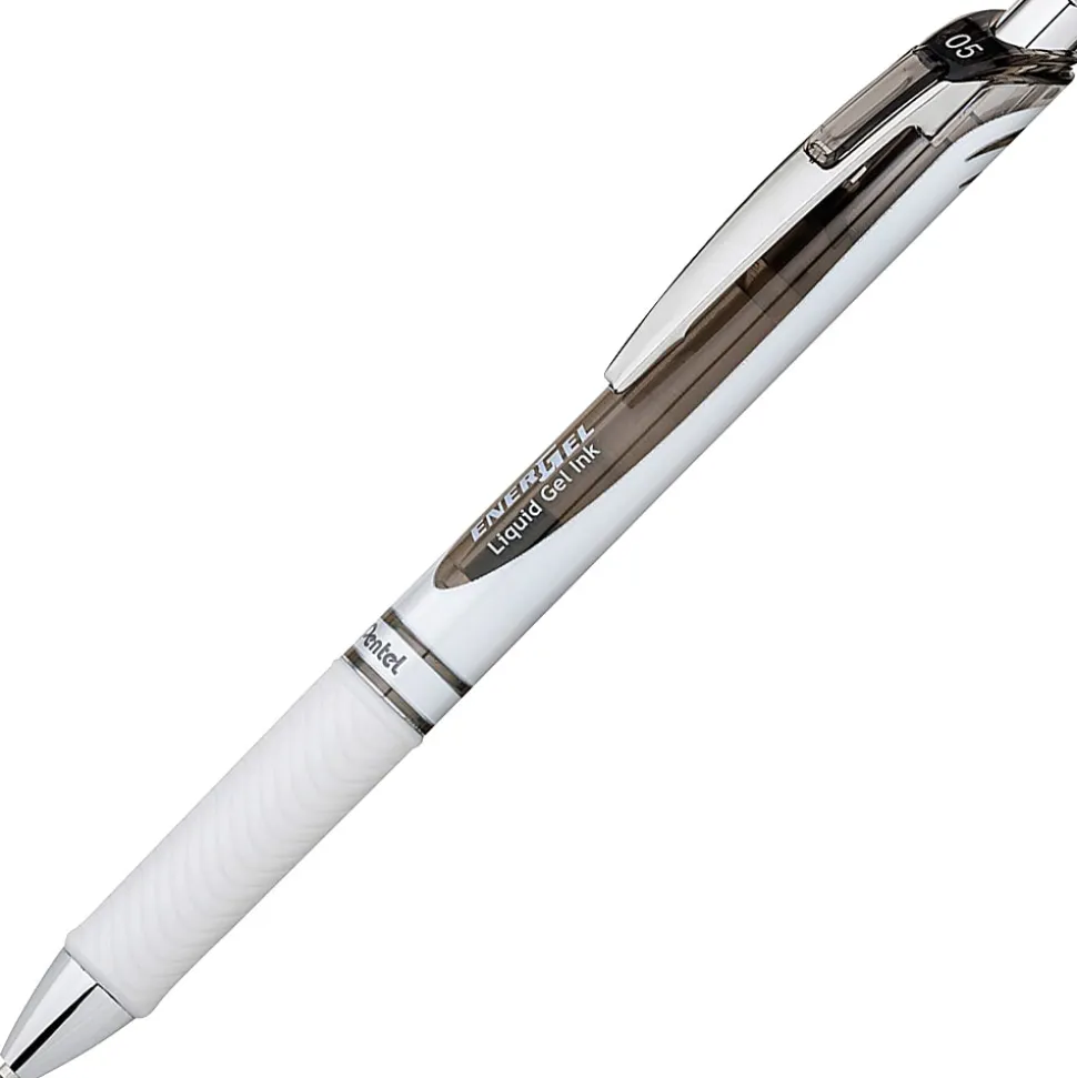 Pentel® EnerGel Pearl Retractable Liquid Gel Pen, Fine Point, 0.5 mm, Pearl White Barrel, Black Ink