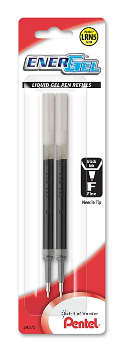 Pentel EnerGel Pen Refills, Fine Point, 0.5mm, Black Ink, Pack Of 2