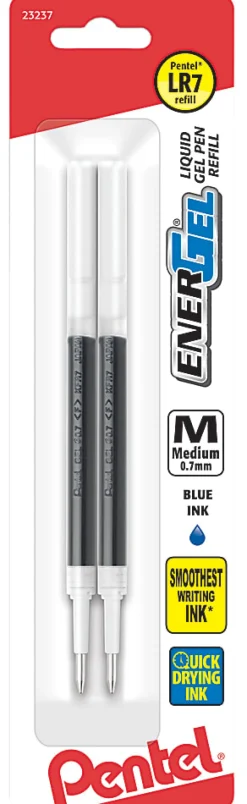 Pentel EnerGel Pen Refills, Medium Point, 0.7 mm, Blue Ink, Pack Of 2
