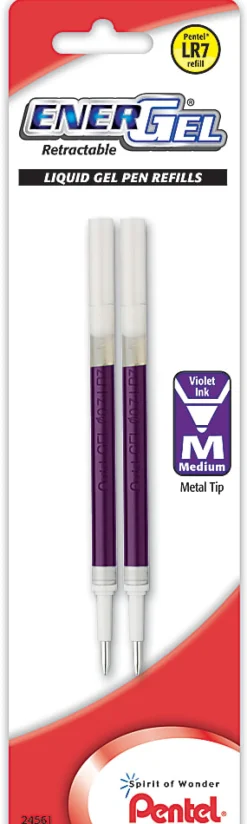 Pentel EnerGel Pen Refills, Medium Point, 0.7 mm, Violet Ink, Pack Of 2
