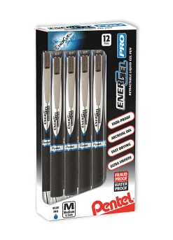Pentel® EnerGel Pro Rollerball Pens, Medium Point, 0.7 mm, Blue Barrel, Blue Ink, Pack of 12