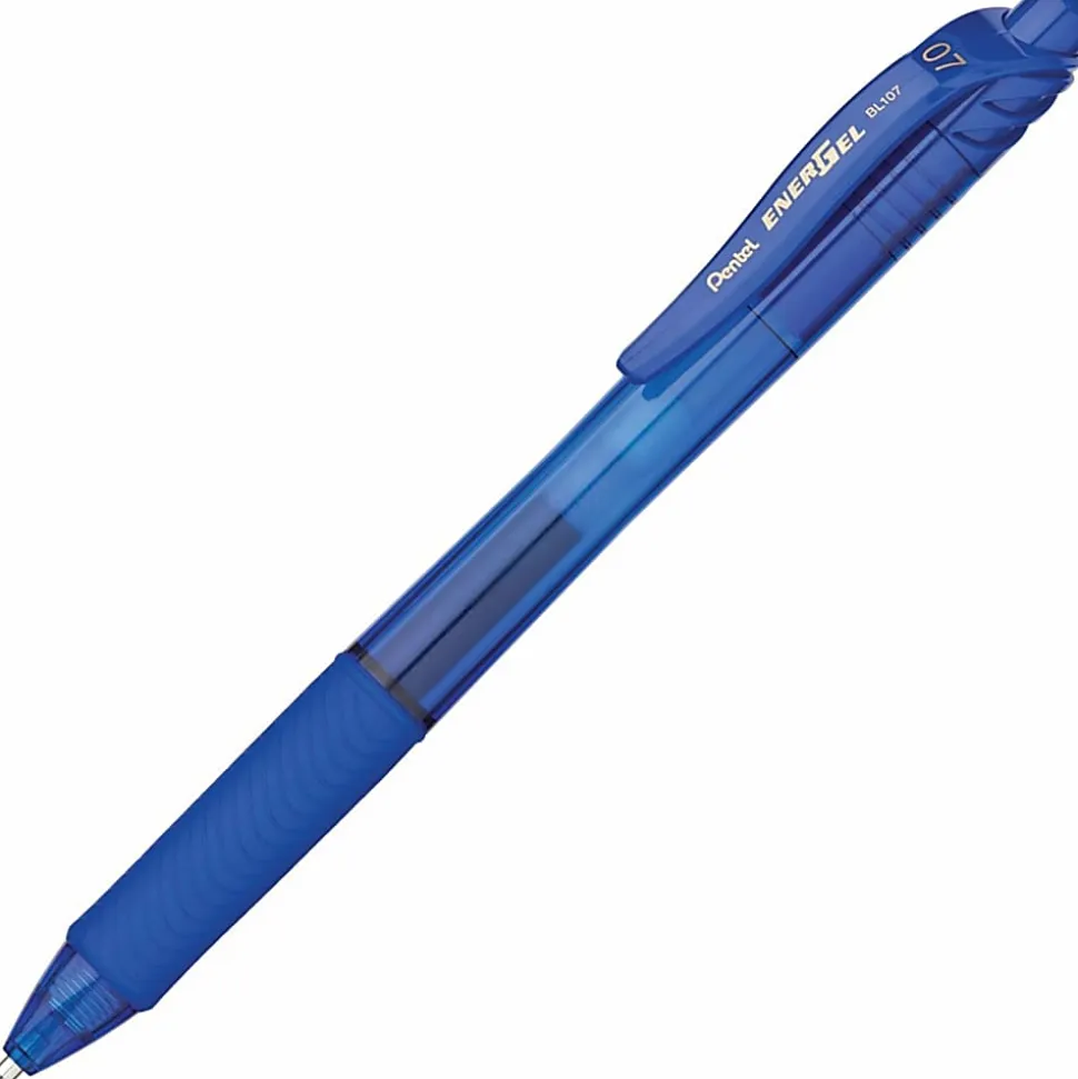 Pentel® EnerGel™ Retractable Gel Pens, Medium, 0.7 mm, 84% Recycled, Blue Barrel, Blue Ink, Pack Of 12 Pens