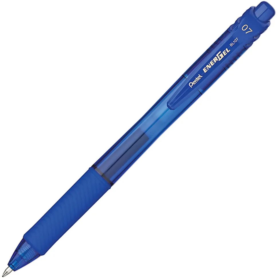 Pentel® EnerGel™ Retractable Gel Pens, Medium, 0.7 mm, 84% Recycled, Blue Barrel, Blue Ink, Pack Of 12 Pens
