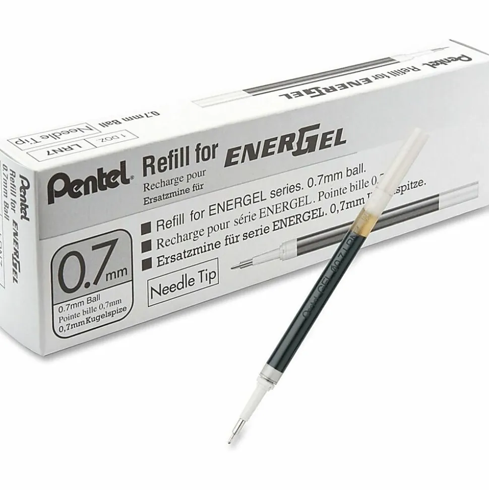 Pentel® EnerGel Retractable Liquid Pen Refills, Medium Ballpoint, 0.70 mm, Black, Box Of 12 Refills