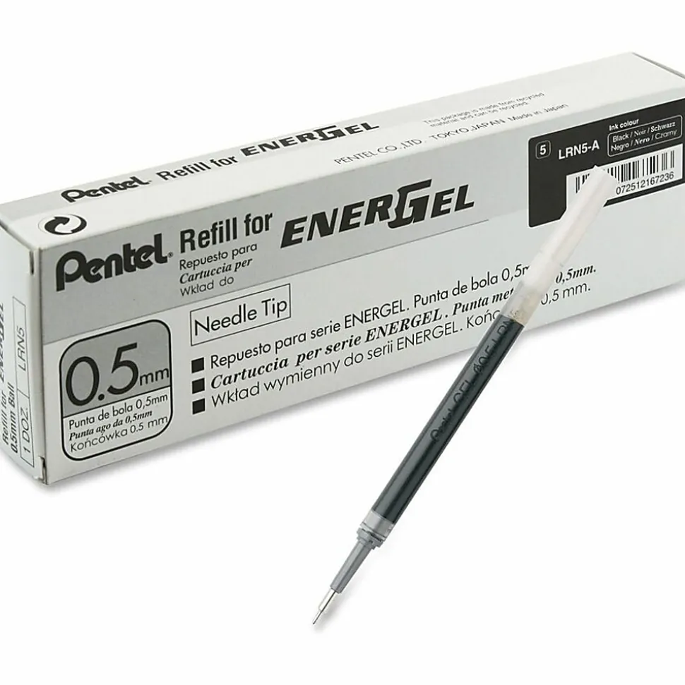 Pentel® EnerGel Retractable Liquid Gel Pen Refills, Needle Point, 0.5 mm, Black Ink