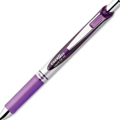 Pentel® EnerGel™ Retractable Liquid Gel Pens, Medium Point, 0.7 mm, Silver Barrel, Violet Ink, Pack Of 12