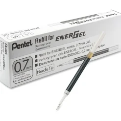 PentelĀ® EnerGel Retractable Liquid Gel Pen Refills, Needle Point, 0.7 mm, Black Ink