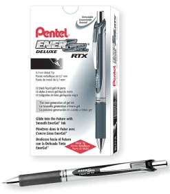 Pentel® EnerGel™ Retractable Liquid Gel Pens, Medium Point, 0.7 mm, Silver Barrel, Black Ink, Pack Of 12