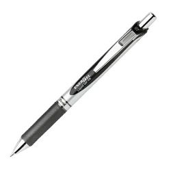 Pentel® EnerGel™ Retractable Liquid Gel Pens, Medium Point, 0.7 mm, Silver Barrel, Black Ink, Pack Of 12
