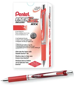 Pentel® EnerGel™ Retractable Liquid Gel Pens, Medium Point, 0.7 mm, Silver Barrel, Red Ink, Pack Of 12