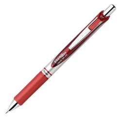 Pentel® EnerGel™ Retractable Liquid Gel Pens, Medium Point, 0.7 mm, Silver Barrel, Red Ink, Pack Of 12