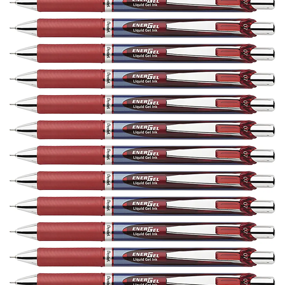 Pentel® EnerGel® RTX Liquid Gel Pens, Pack Of 12, Medium Point, 0.7 mm, Blue Barrel, Red Ink