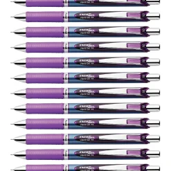 Pentel® EnerGel® RTX Liquid Gel Pens, Pack Of 12, Fine Point, 0.5 mm, Blue Stainless Steel Barrel, Violet Ink