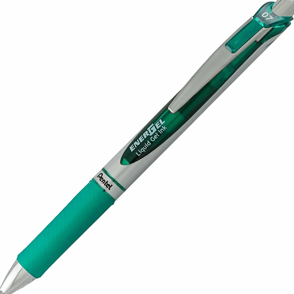 Pentel® EnerGel™ RTX Retractable Liquid Gel Pen, Medium Point, 0.7 mm, 54% Recycled, Assorted Barrels, Green Ink