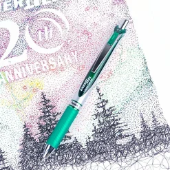 Pentel® EnerGel™ RTX Retractable Liquid Gel Pen, Medium Point, 0.7 mm, 54% Recycled, Assorted Barrels, Green Ink