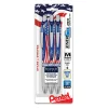 Pentel EnerGel RTX Retractable Liquid Gel Pens, Semper Fi Fund, Medium Point, 0.7 mm, Flag Barrel, Black Ink, Pack Of 3