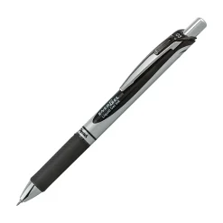Pentel EnerGel RTX Retractable Liquid Gel Pens, Needle Point, 0.3 mm, Black/Silver Barrel, Black Ink, Pack Of 12