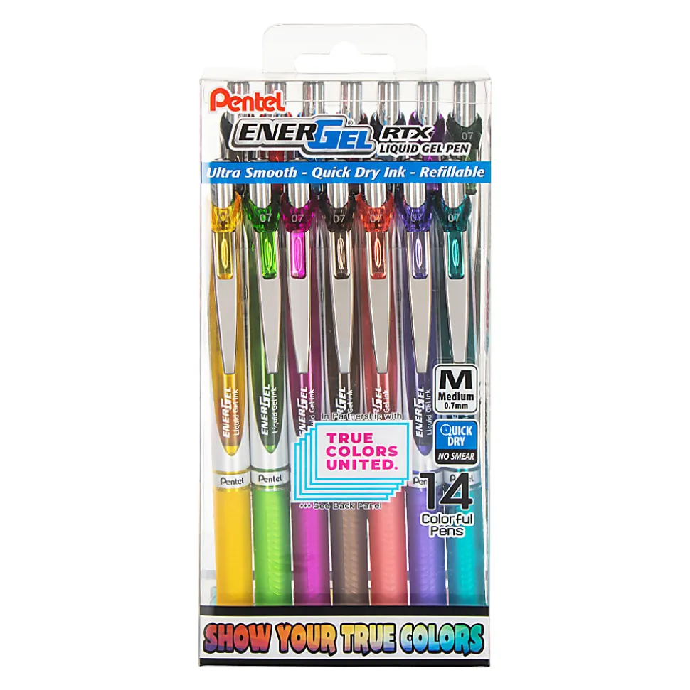 Pentel® EnerGel™ RTX Retractable Liquid Gel Pens, 14pk, Medium Point, 0.7mm, Assorted, BL77PC14M