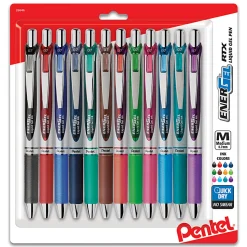 Pentel® EnerGel™ RTX Retractable Liquid Gel Pens, Medium Point, 0.7 mm, Assorted Colors, Pack Of 12 Pens